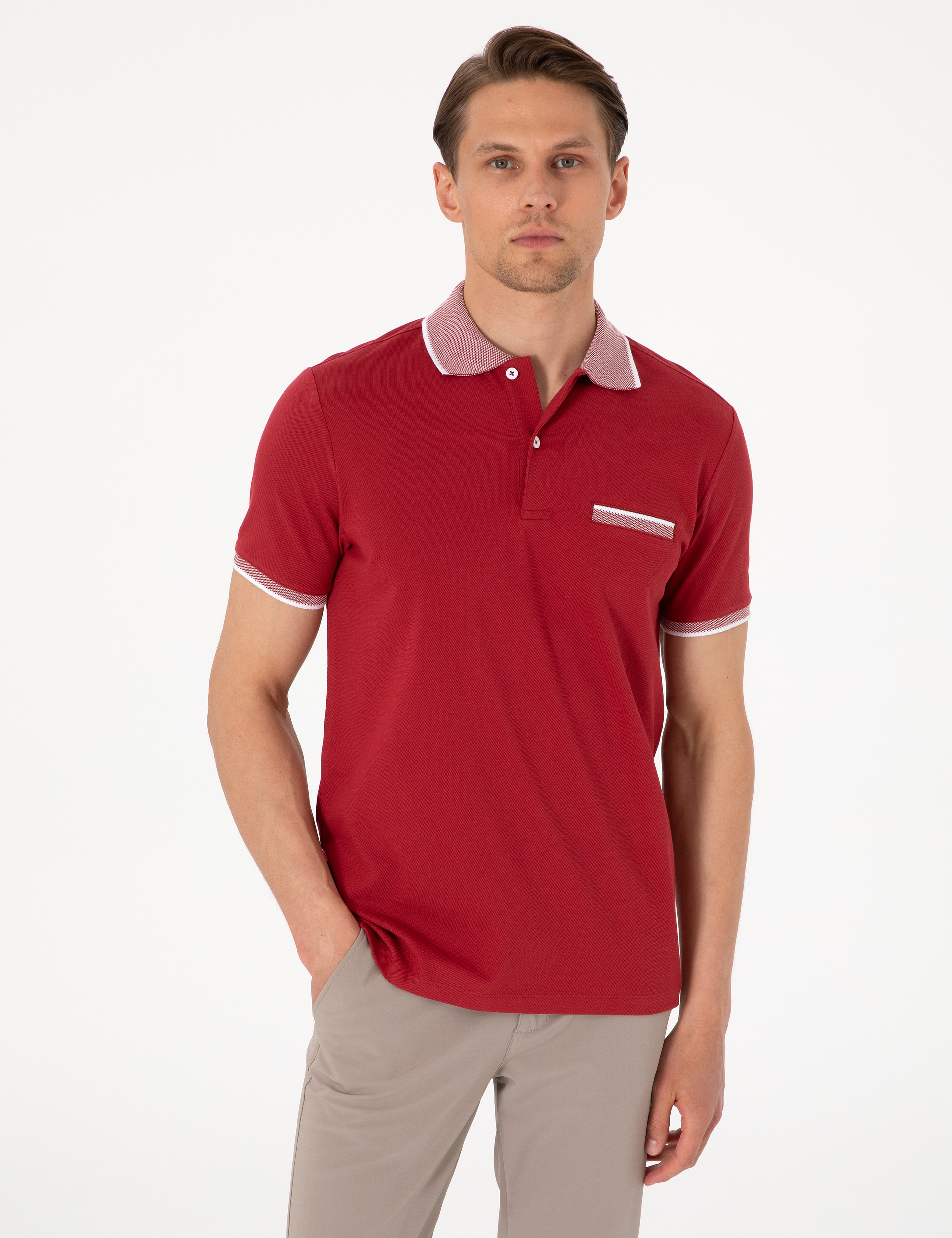 Nar Çiçeği Slim Fit %100 Pamuk Düğmeli Polo Yaka Tişört
