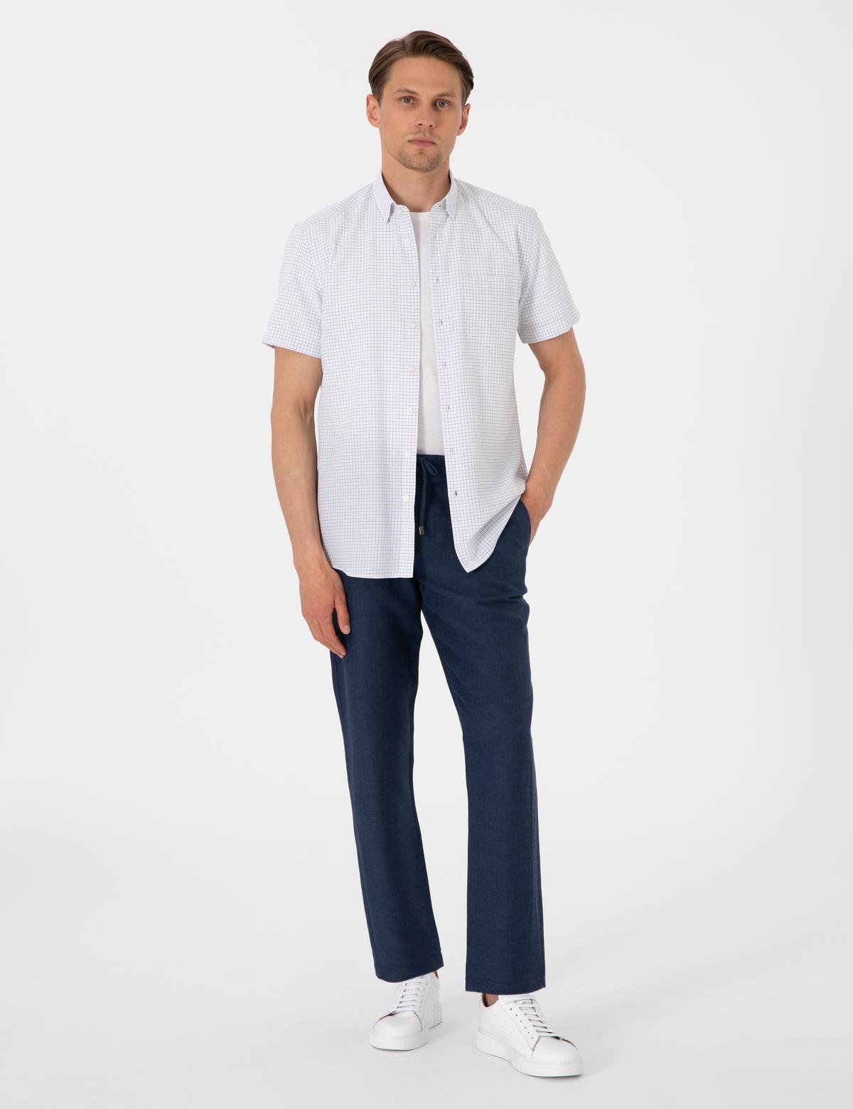 Lacivert Kareli Regular Fit Kısa Kollu Gömlek - 50307262010