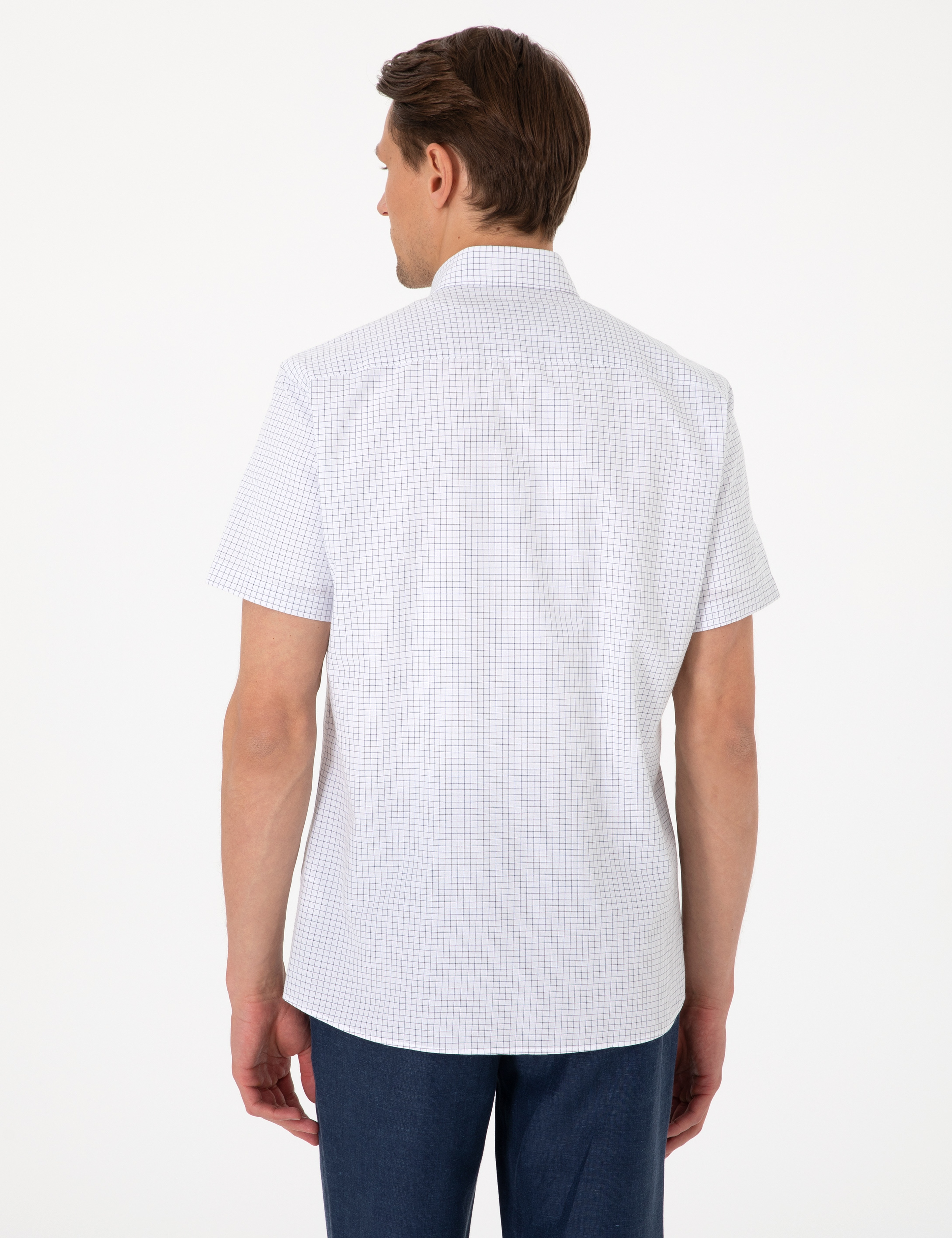 Lacivert Kareli Regular Fit Kısa Kollu Gömlek - Image 5