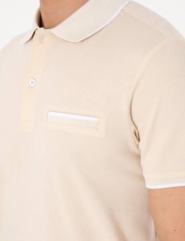 Bej Slim Fit %100 Pamuk Düğmeli Polo Yaka Tişört