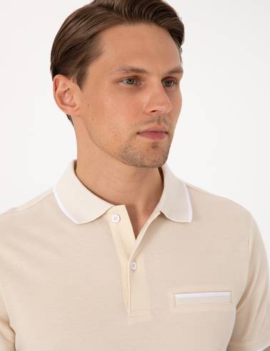 Bej Slim Fit %100 Pamuk Düğmeli Polo Yaka Tişört