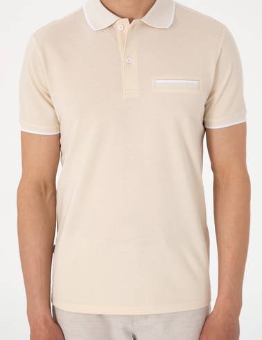 Bej Slim Fit %100 Pamuk Düğmeli Polo Yaka Tişört