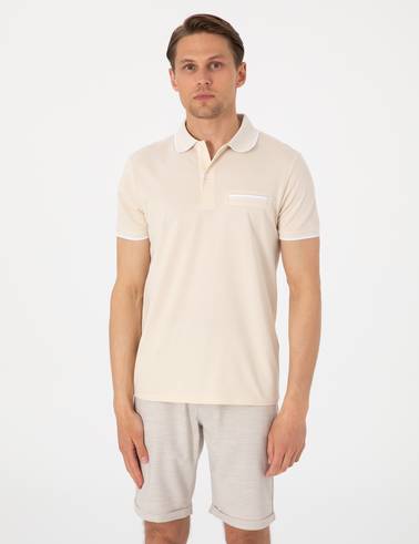 Bej Slim Fit %100 Pamuk Düğmeli Polo Yaka Tişört