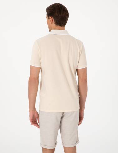 Bej Slim Fit %100 Pamuk Düğmeli Polo Yaka Tişört