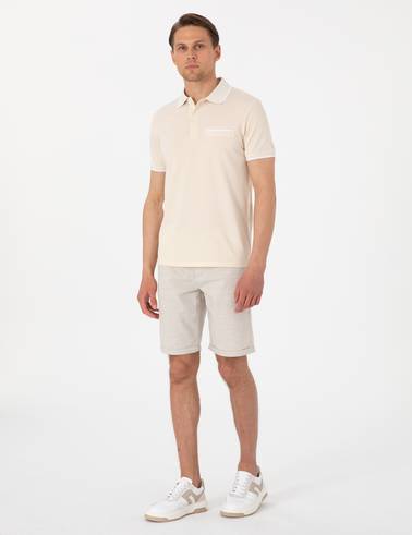 Bej Slim Fit %100 Pamuk Düğmeli Polo Yaka Tişört