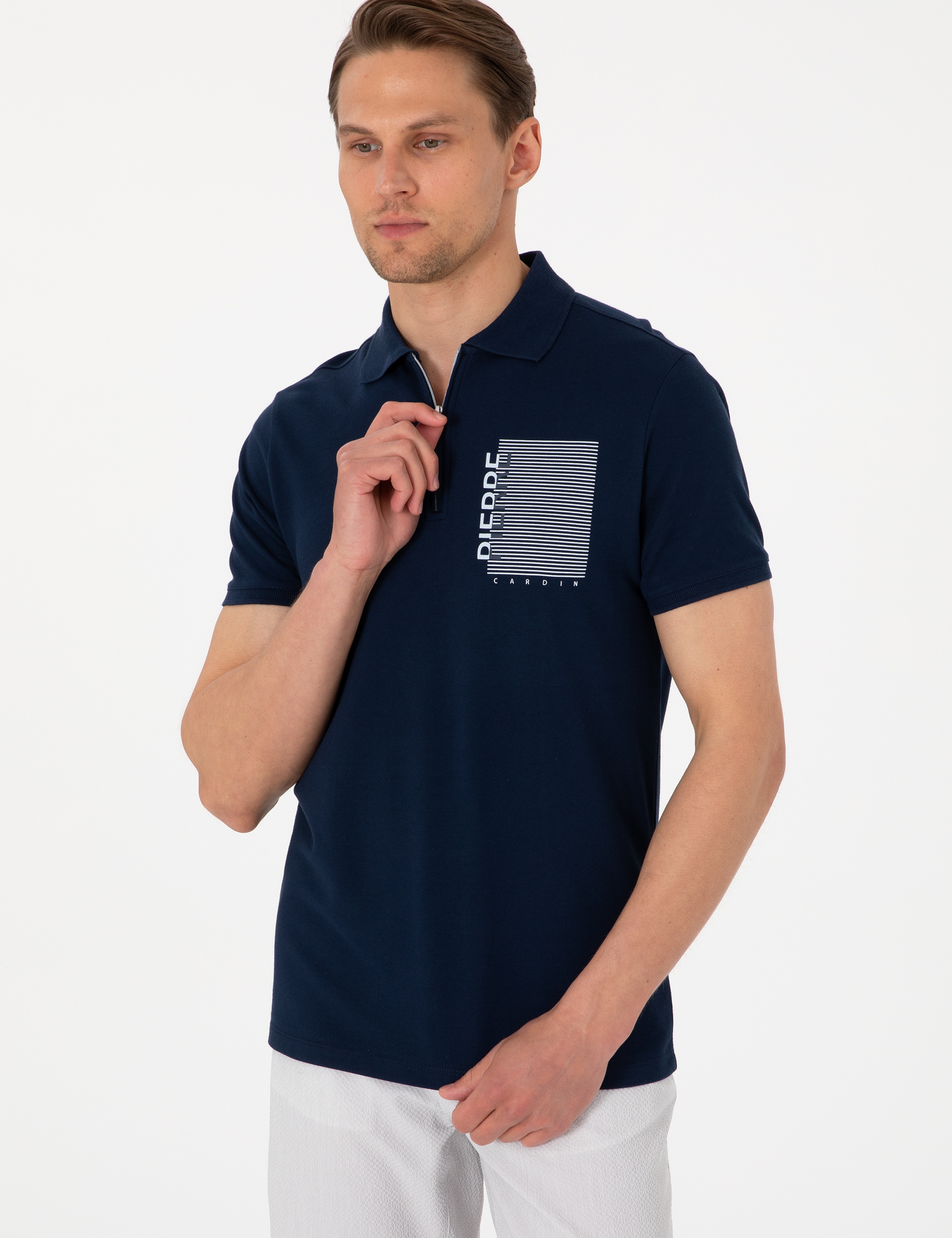 Lacivert Slim Fit Polo Yaka Tişört - Image 3