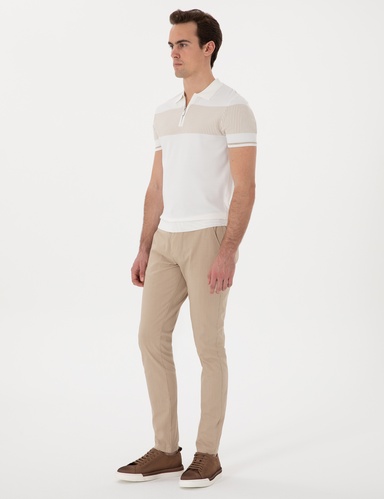 Bej Slim Fit Keten Görünümlü Kanvas Pantolon