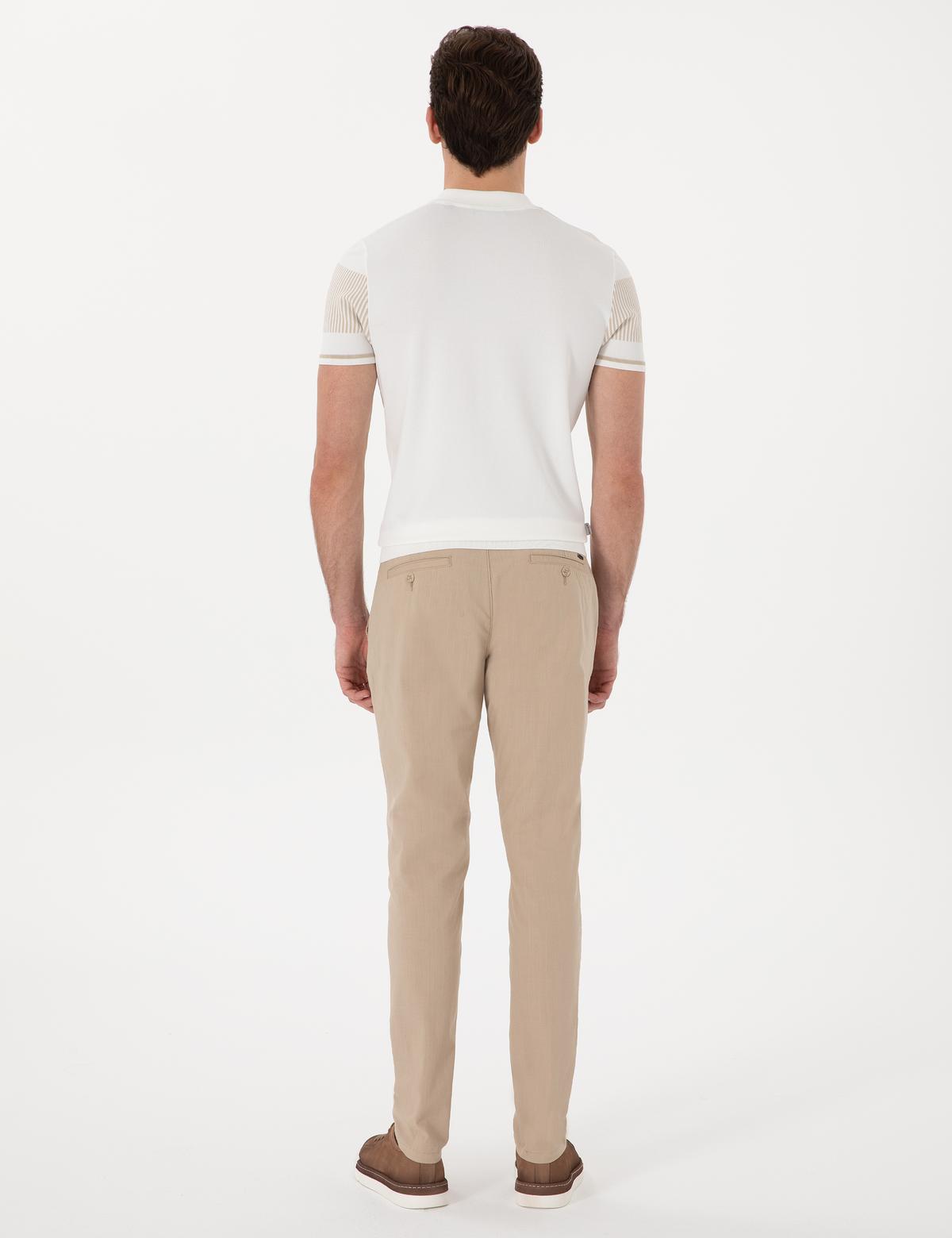 Bej Slim Fit Keten Görünümlü Kanvas Pantolon - 50308086185