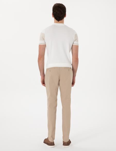 Bej Slim Fit Keten Görünümlü Kanvas Pantolon - 50308086185