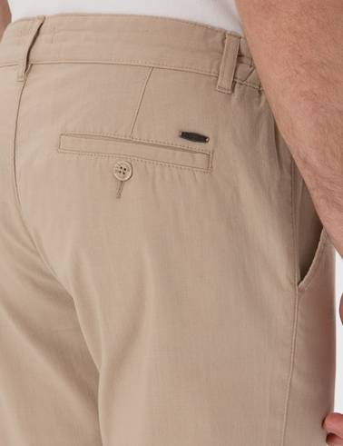 Bej Slim Fit Keten Görünümlü Kanvas Pantolon