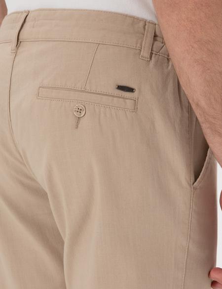 Bej Slim Fit Keten Görünümlü Kanvas Pantolon - 50308086185
