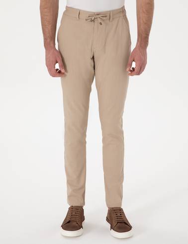 Bej Slim Fit Keten Görünümlü Kanvas Pantolon
