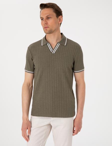 Haki Slim Fit Örme Dokulu Polo Yaka Tişört - 50310162016