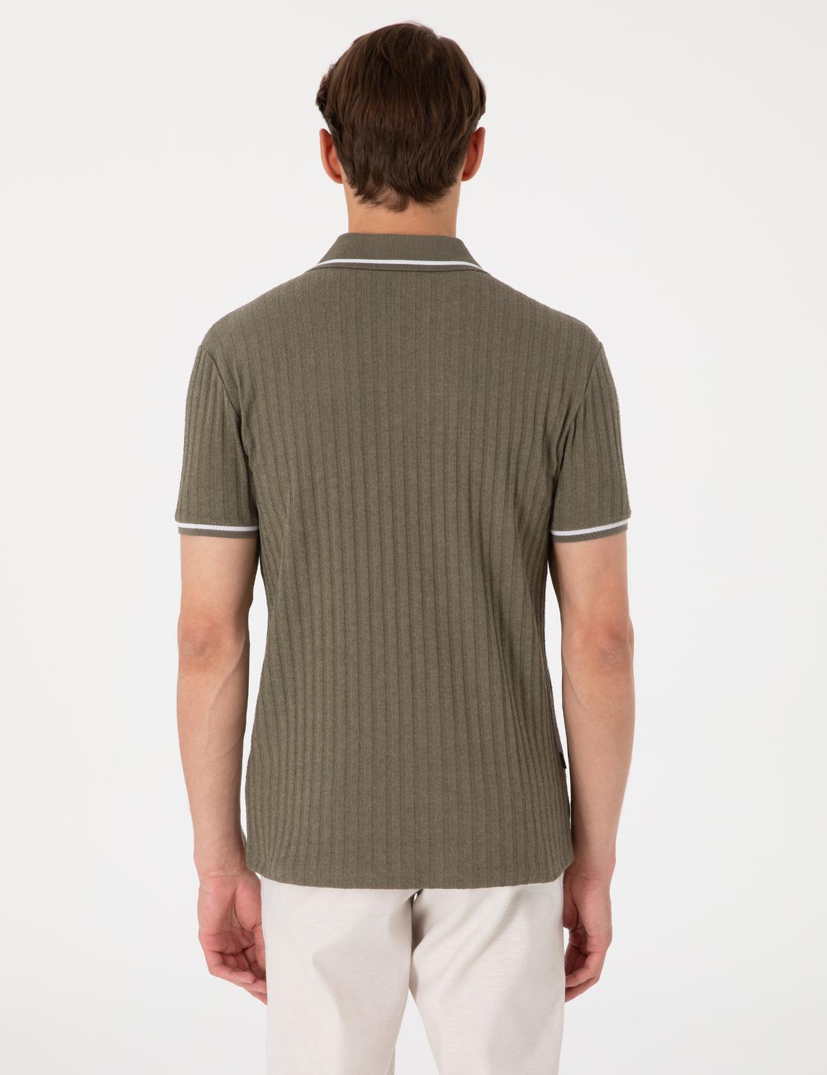 Haki Slim Fit Örme Dokulu Polo Yaka Tişört - 50310162016