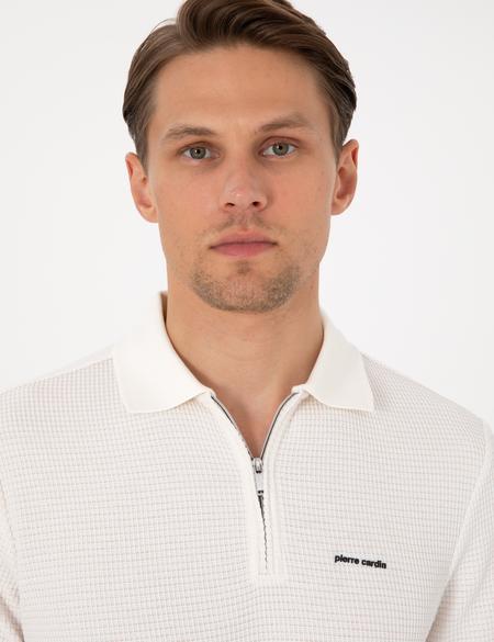 Ekru Slim Fit Örme Dokulu Polo Yaka Tişört - 50310202001