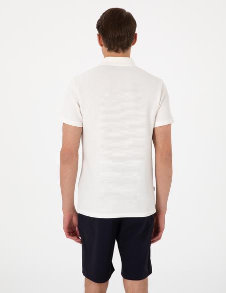 Ekru Slim Fit Örme Dokulu Polo Yaka Tişört - 50310202001