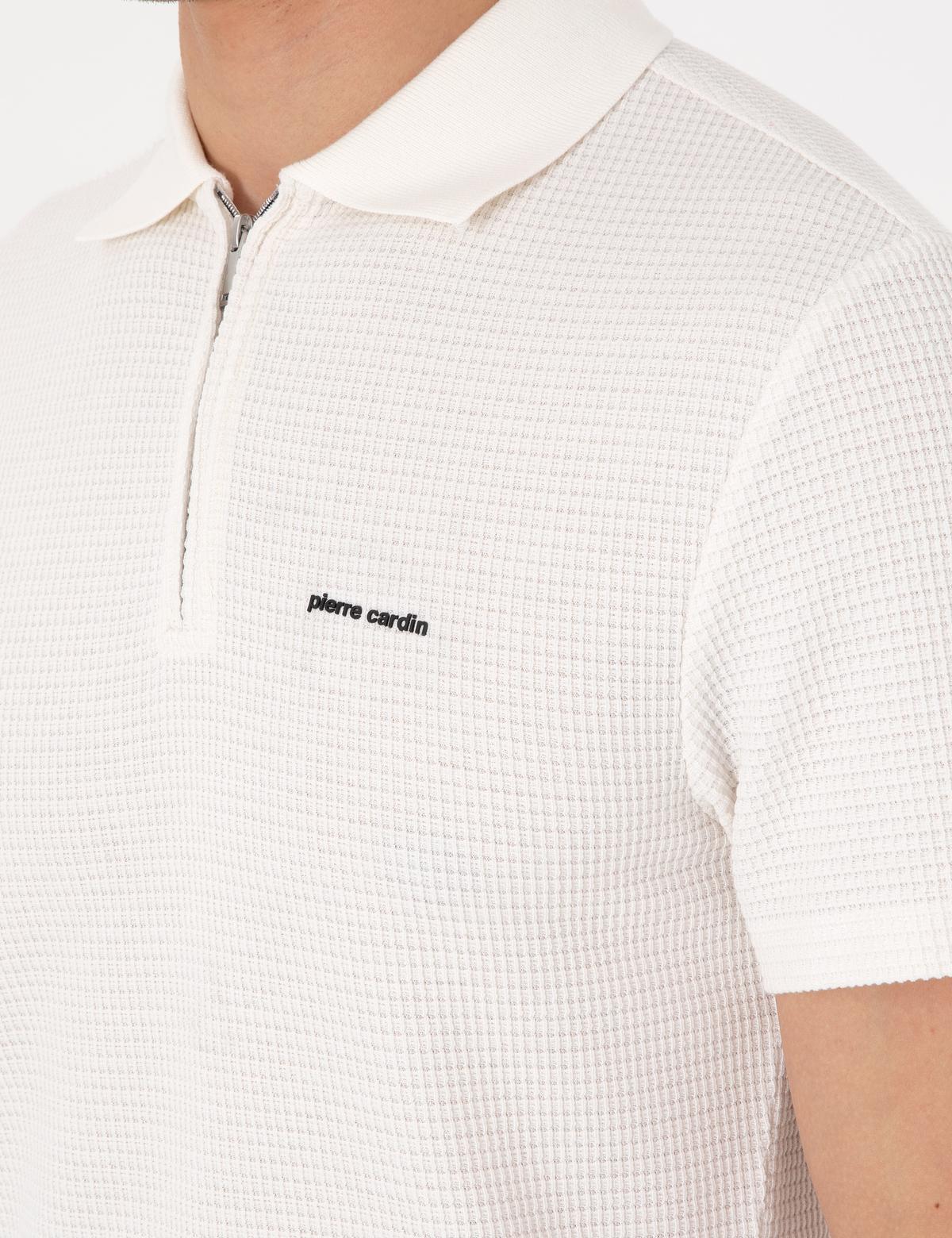 Ekru Slim Fit Örme Dokulu Polo Yaka Tişört - 50310202001