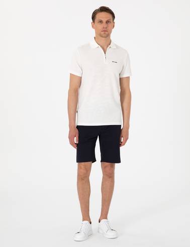 Ekru Slim Fit Örme Dokulu Polo Yaka Tişört