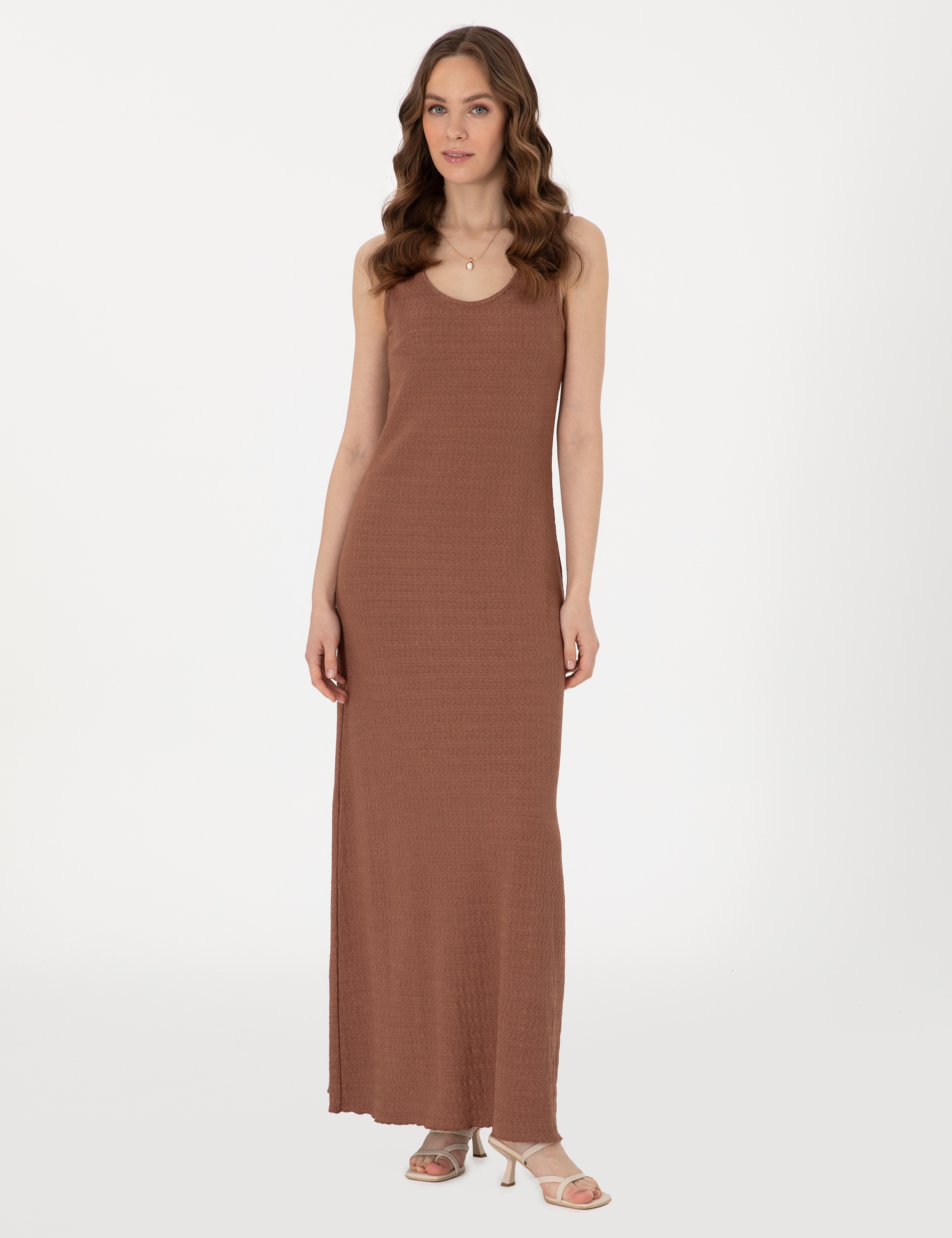 Kahverengi Slim Fit Örme Elbise