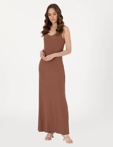 Kahverengi Slim Fit Örme Elbise
