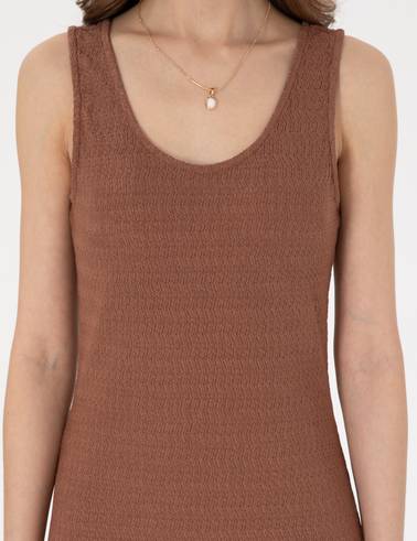 Kahverengi Slim Fit Örme Elbise