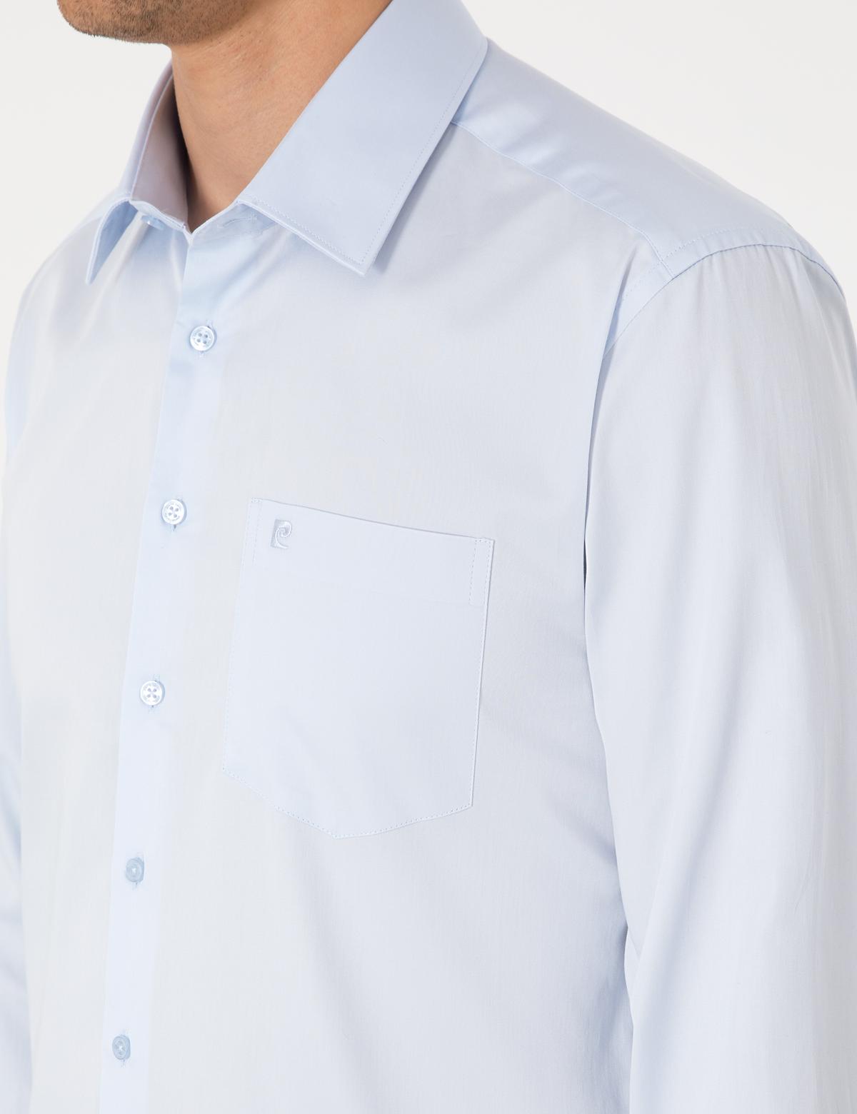 Açık Mavi Parlak Saten Regular Fit Uzun Kollu Basic Gömlek - 50302972006