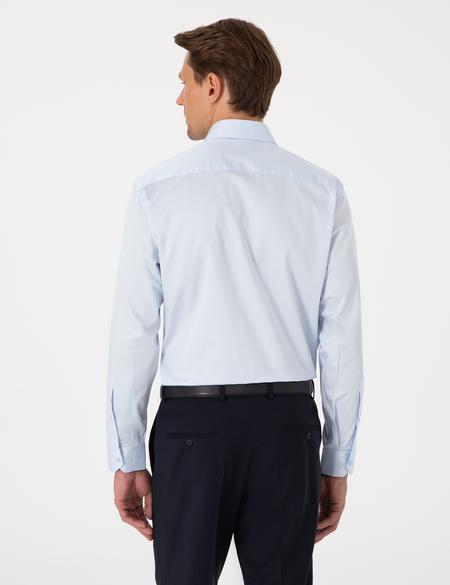 Açık Mavi Parlak Saten Regular Fit Uzun Kollu Basic Gömlek - 50302972006