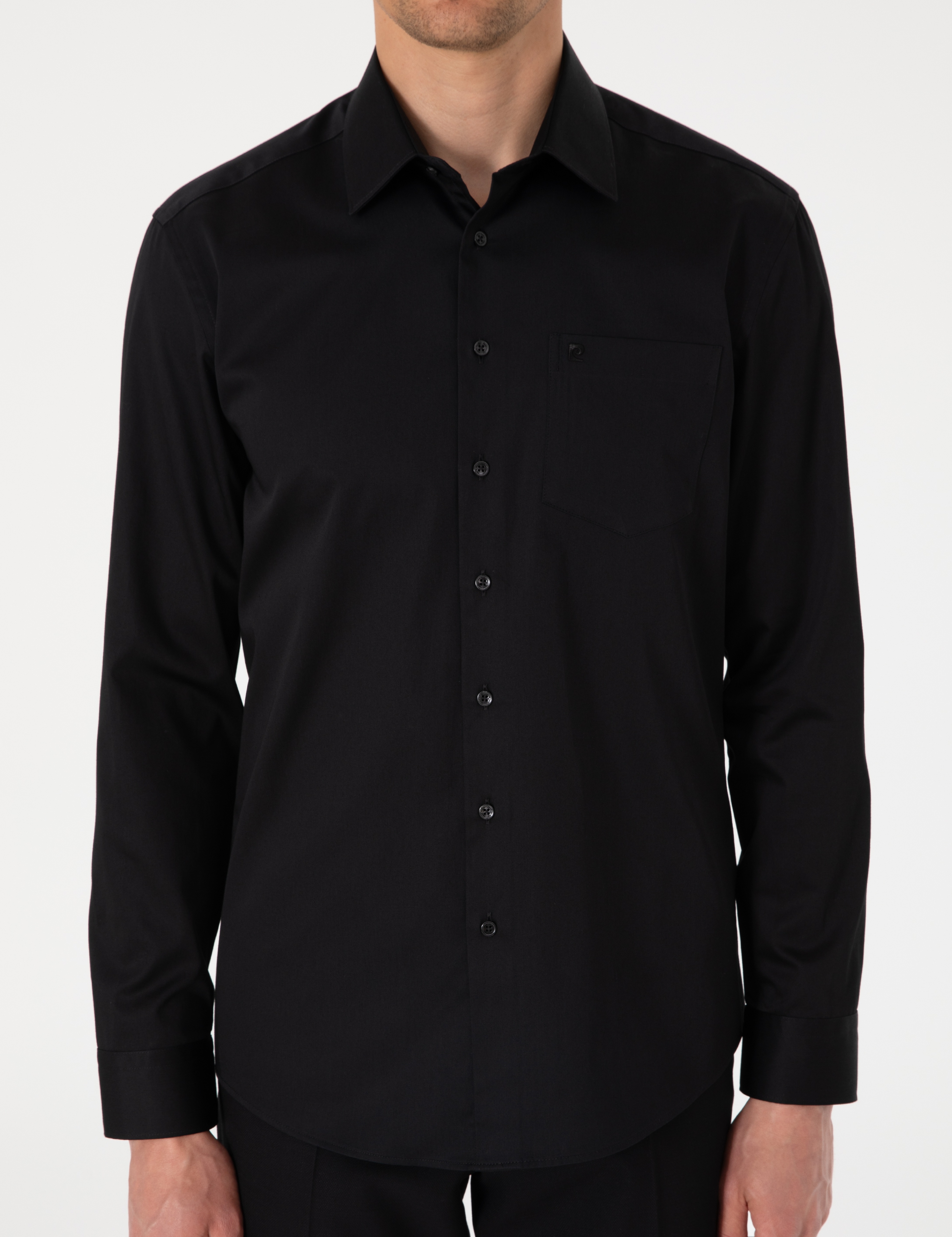Siyah %100 Pamuk Regular Fit Uzun Kollu Basic Gömlek - Image 6
