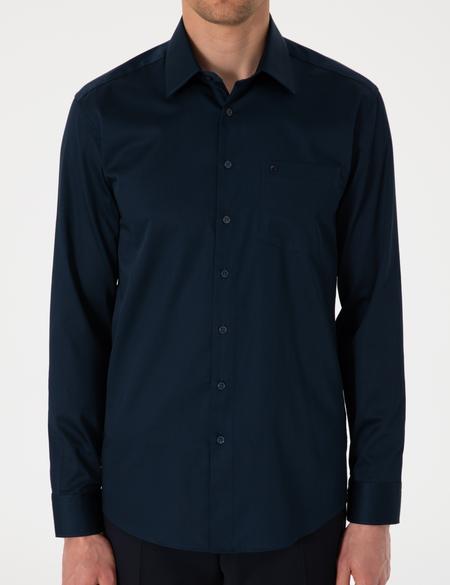 Lacivert Parlak Saten Regular Fit Uzun Kollu Basic Gömlek - 50302972033
