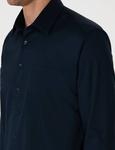 Lacivert %100 Pamuk Parlak Saten Regular Fit Uzun Kollu Basic Gömlek