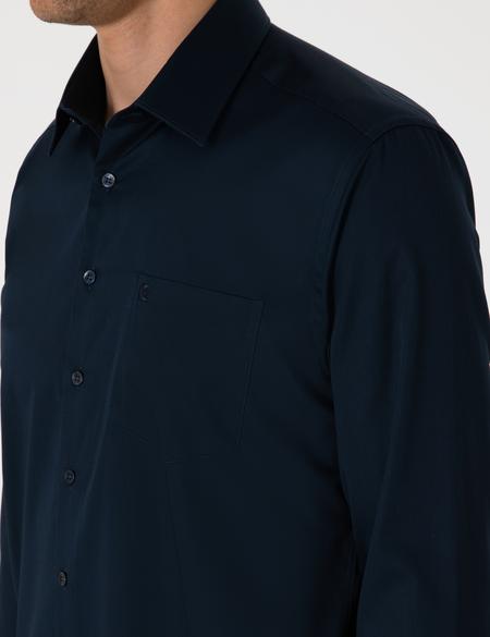 Lacivert Parlak Saten Regular Fit Uzun Kollu Basic Gömlek - 50302972033