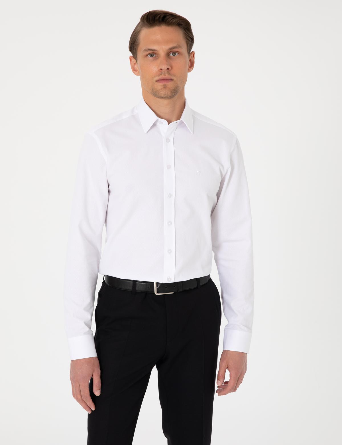 Beyaz Slim Fit Uzun Kollu Gömlek