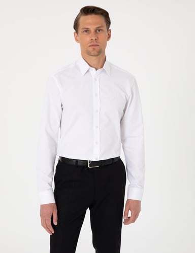 Beyaz Slim Fit Uzun Kollu Gömlek