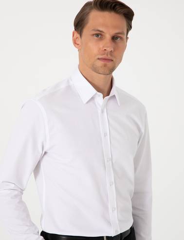 Beyaz Slim Fit Uzun Kollu Gömlek