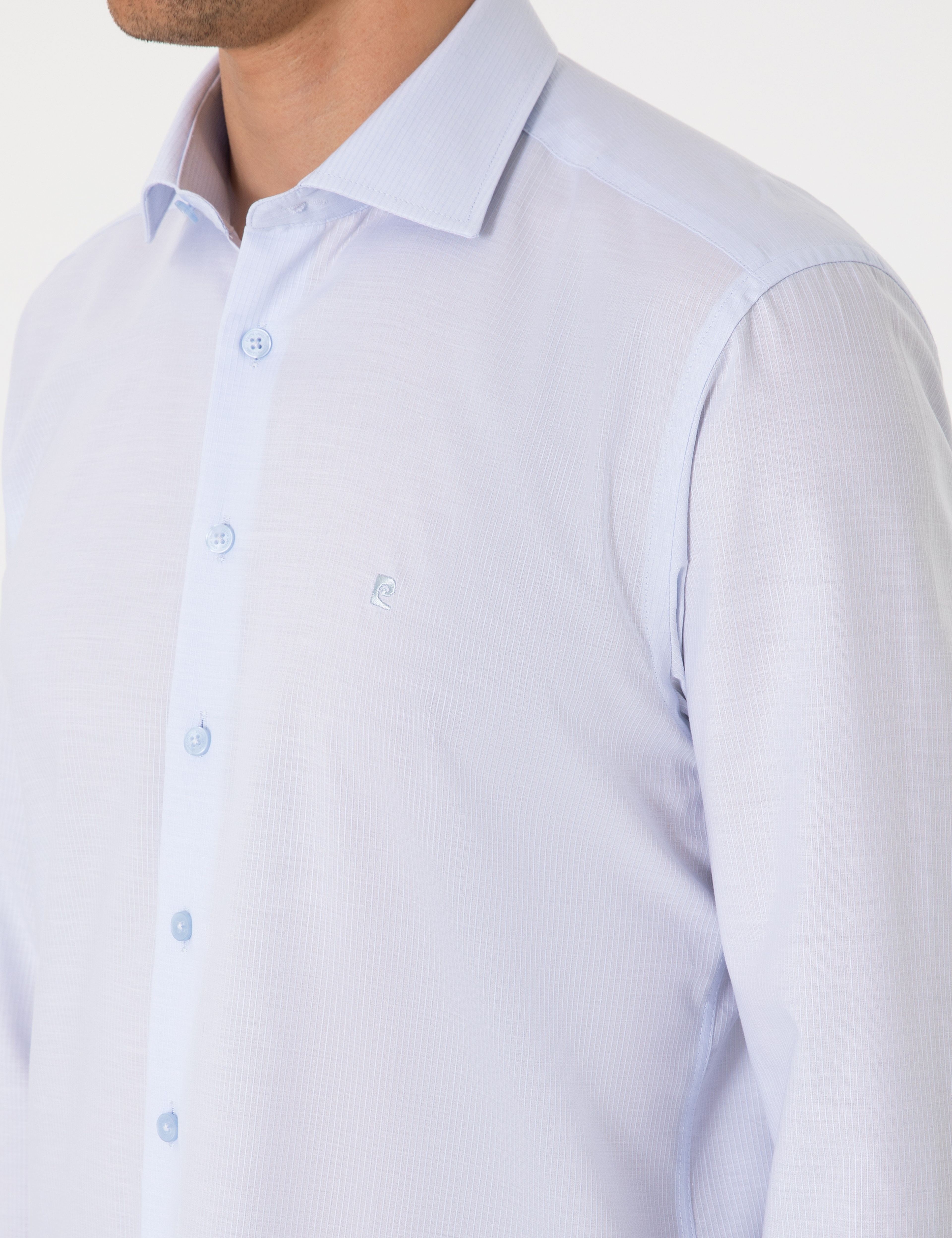 Açık Mavi Slim Fit Uzun Kollu Gömlek - Image 7