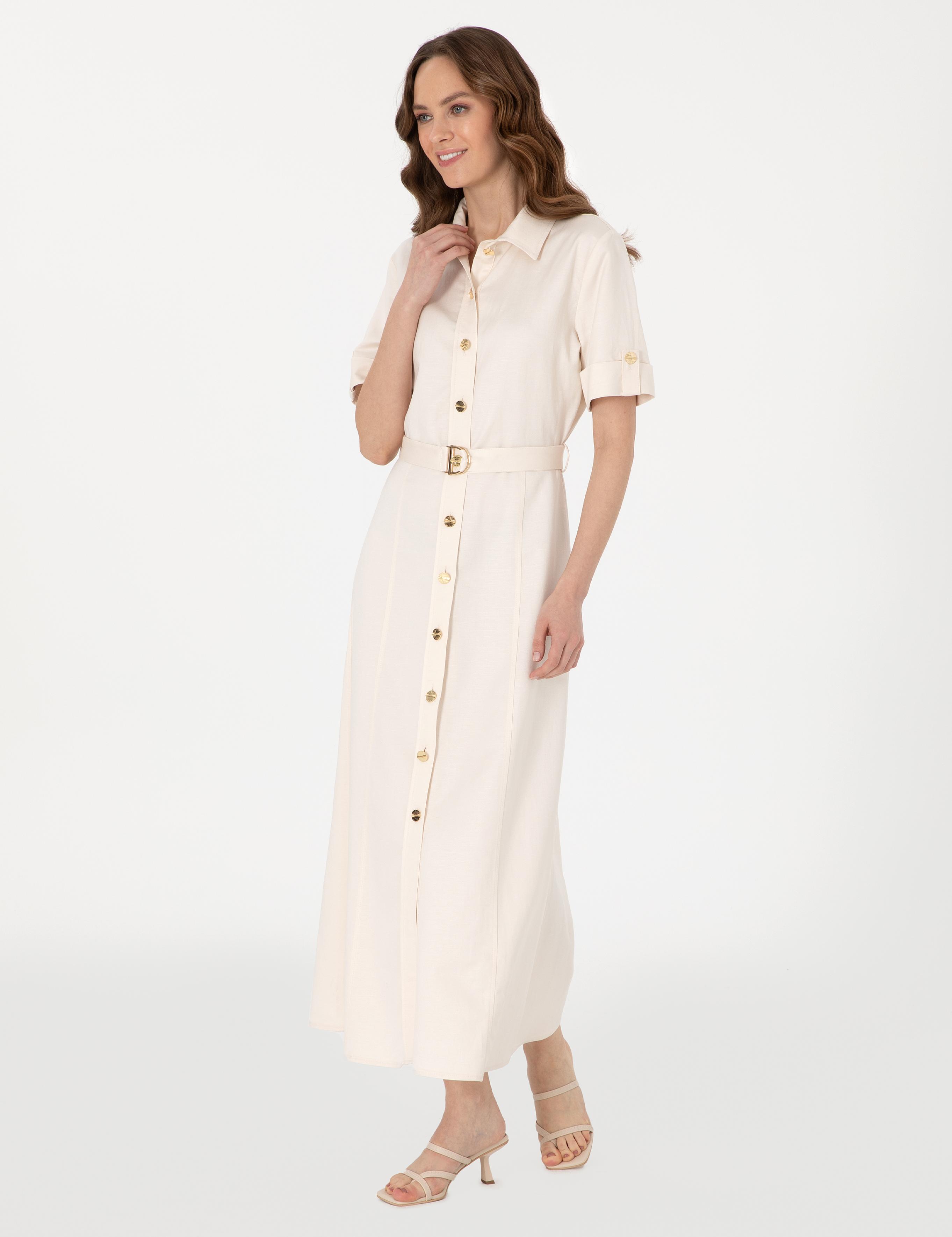 Ekru Regular Fit Dokuma Elbise