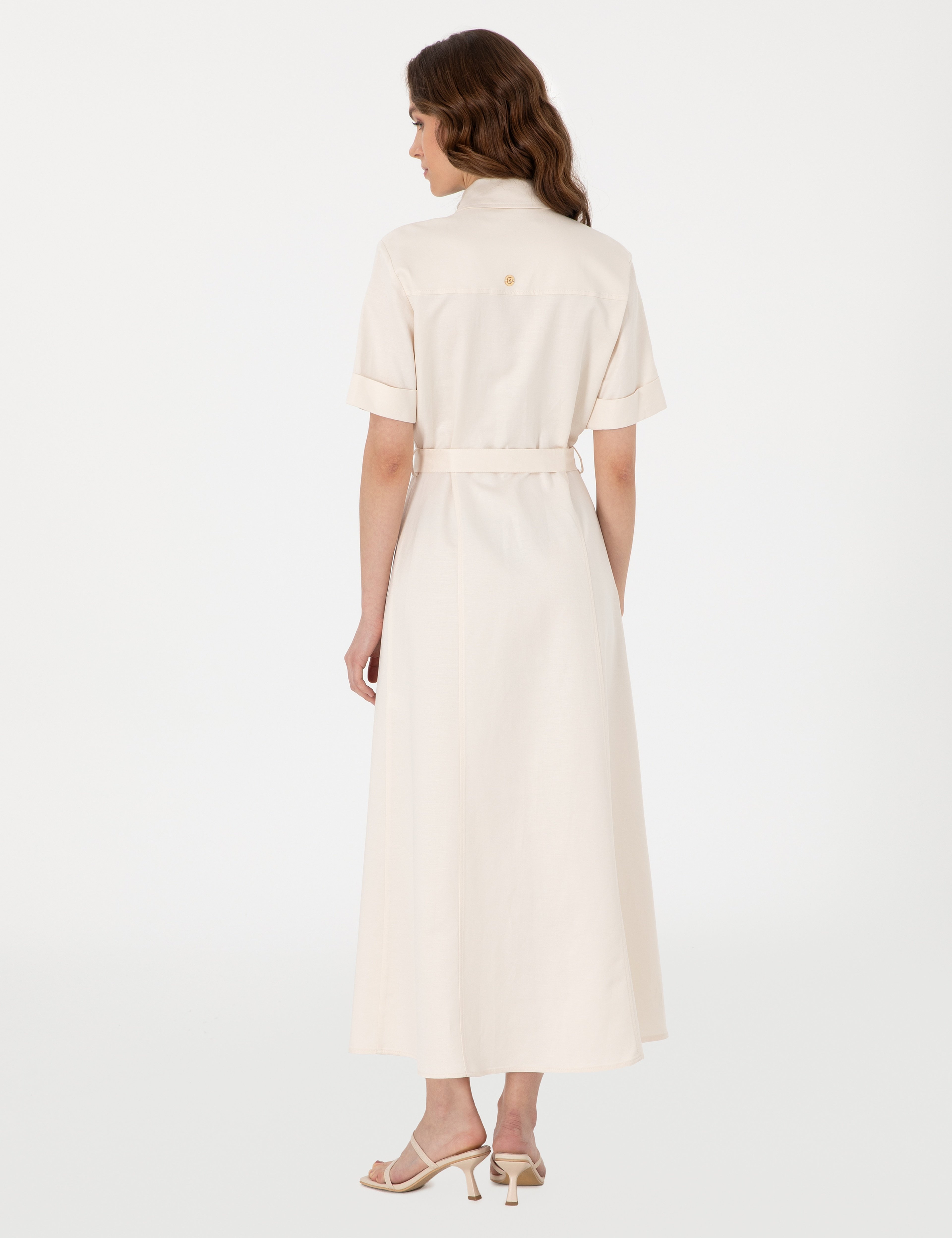 Ekru Regular Fit Dokuma Elbise - Image 4