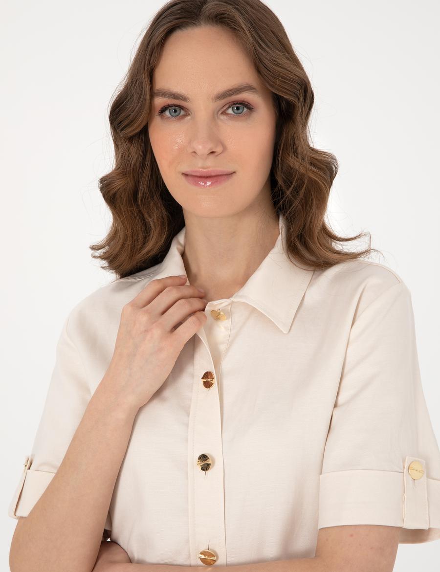 Ekru Regular Fit Dokuma Elbise