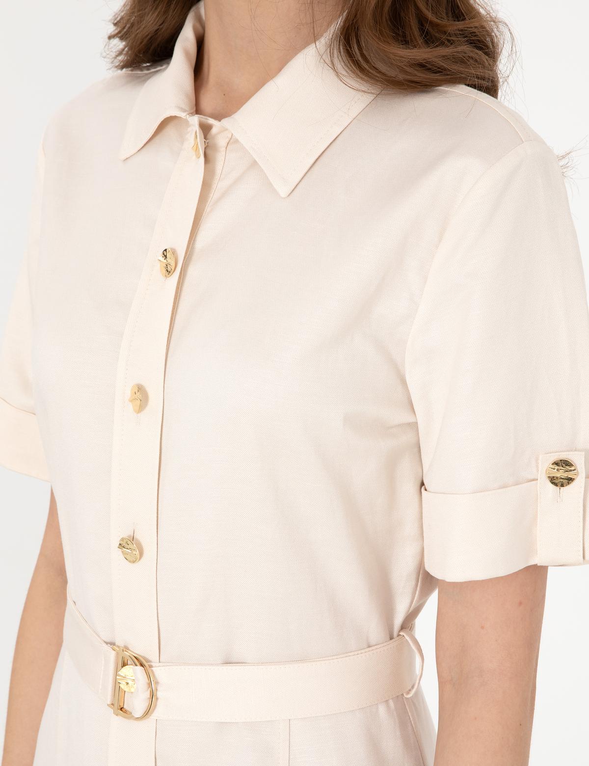 Ekru Regular Fit Dokuma Elbise - 50301025002