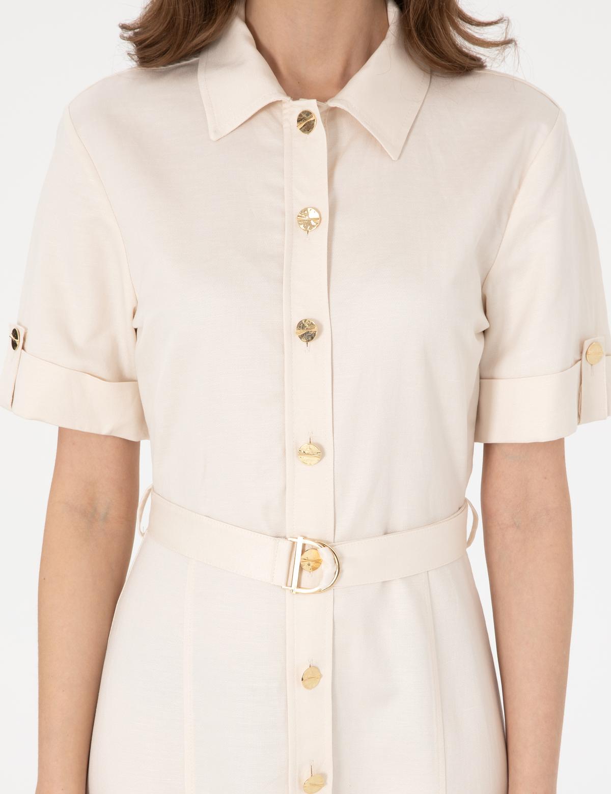 Ekru Regular Fit Dokuma Elbise - 50301025002