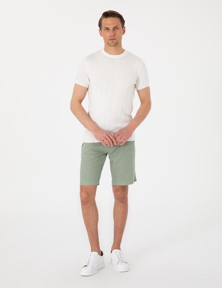 Ekru Slim Fit %100 Pamuk Bisiklet Yaka Triko Tişört - 50307312001