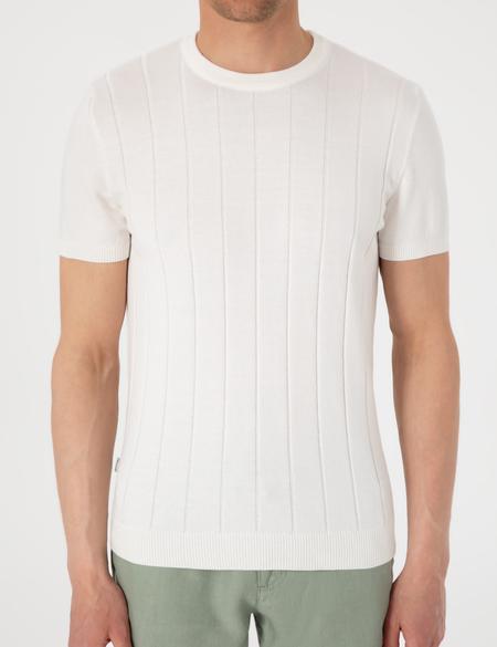 Ekru Slim Fit %100 Pamuk Bisiklet Yaka Triko Tişört - 50307312001