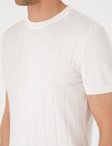 Ekru Slim Fit %100 Pamuk Bisiklet Yaka Triko Tişört - 50307312001