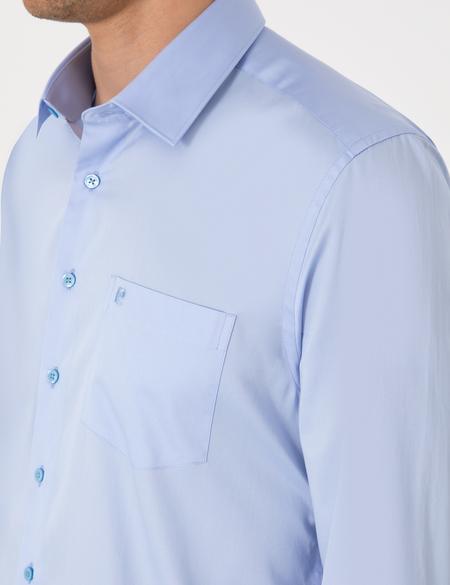 Koyu Mavi Parlak Saten Regular Fit Uzun Kollu Basic Gömlek - 50302972024