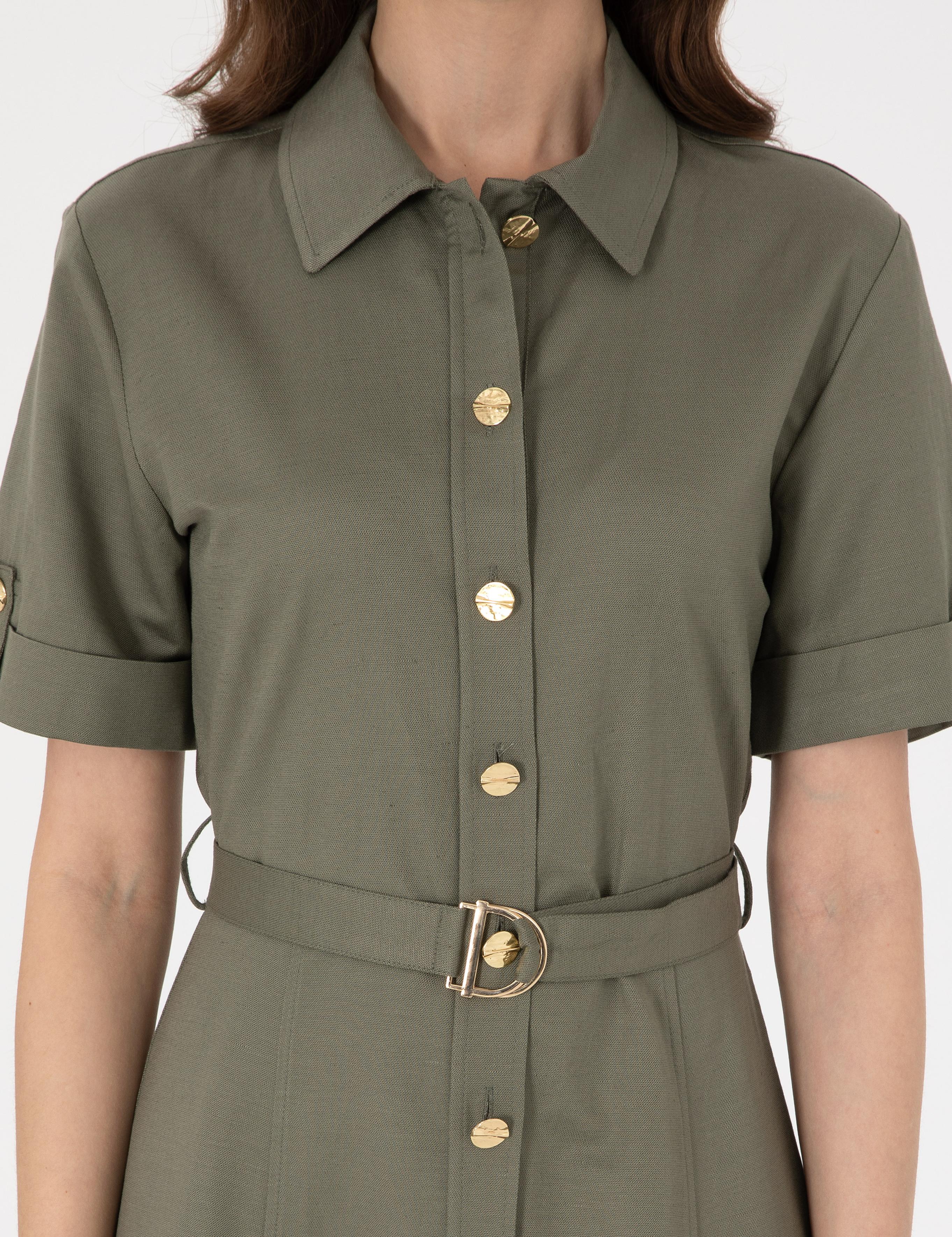 Haki Regular Fit Dokuma Elbise