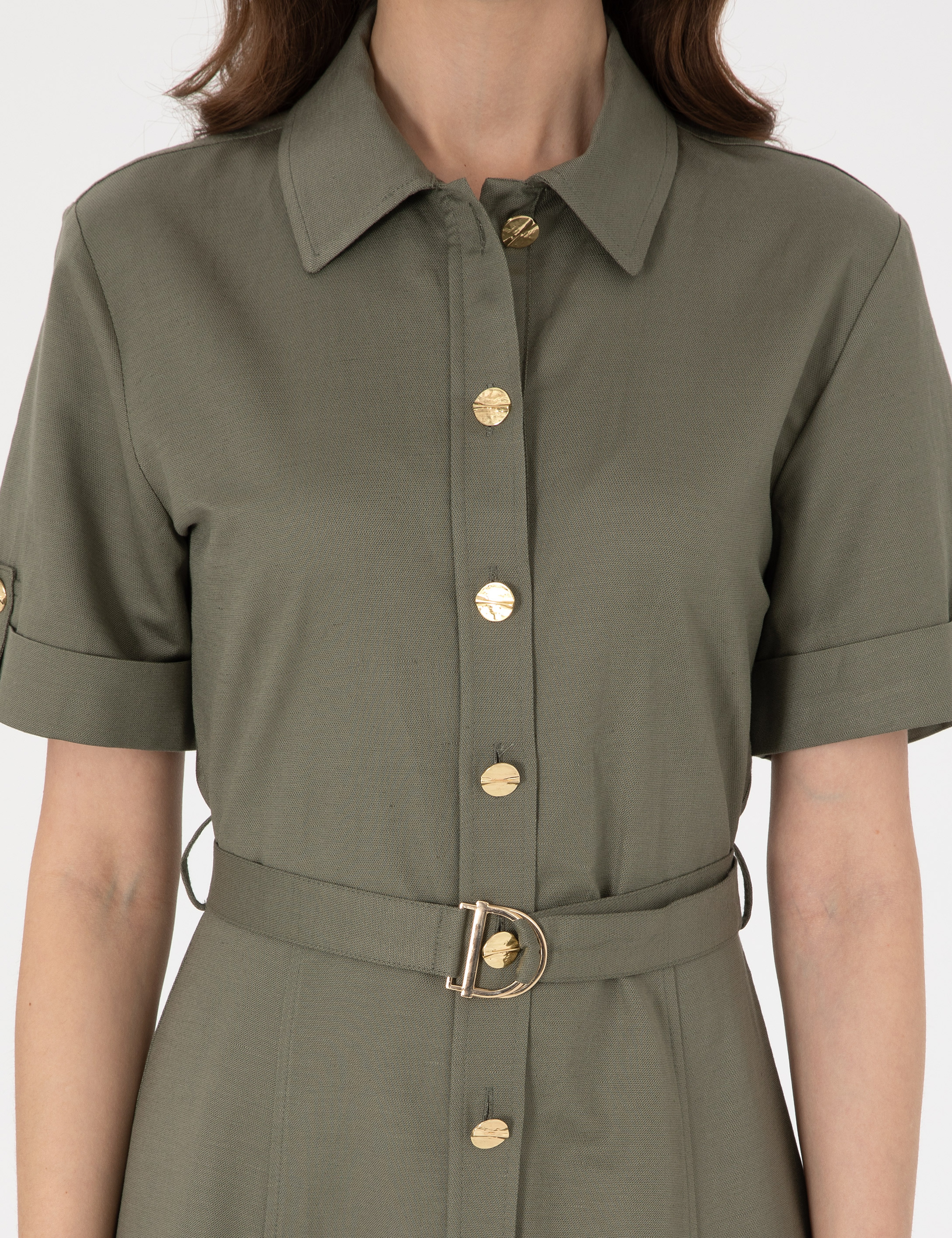 Haki Regular Fit Dokuma Elbise - Image 5