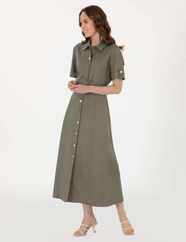 Haki Regular Fit Dokuma Elbise