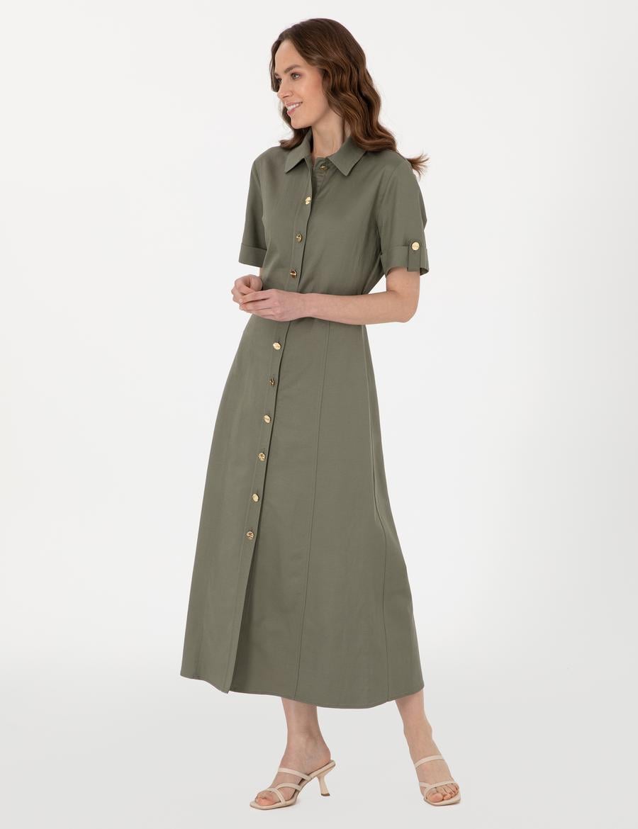 Haki Regular Fit Dokuma Elbise