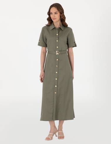 Haki Regular Fit Dokuma Elbise