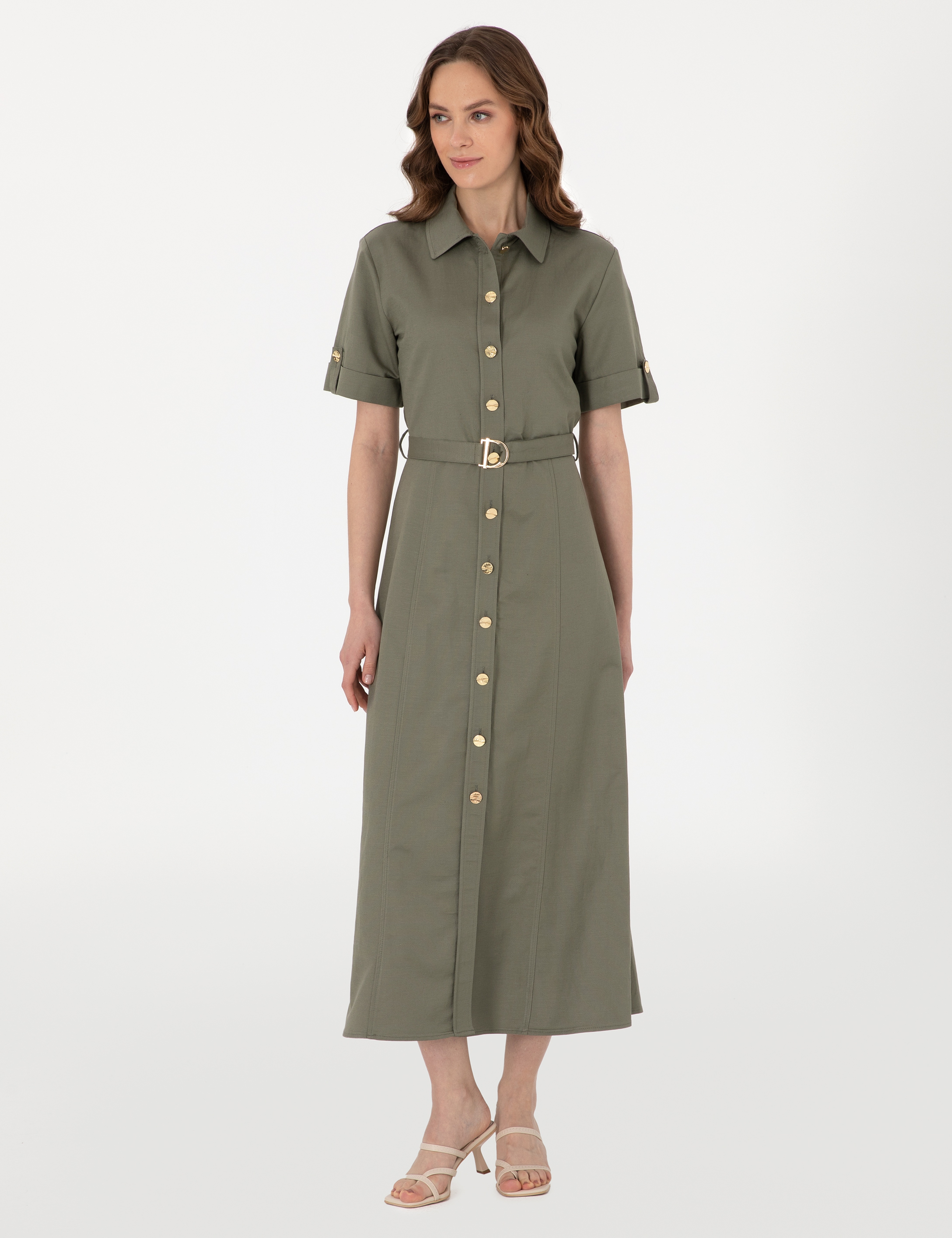 Haki Regular Fit Dokuma Elbise - Image 3
